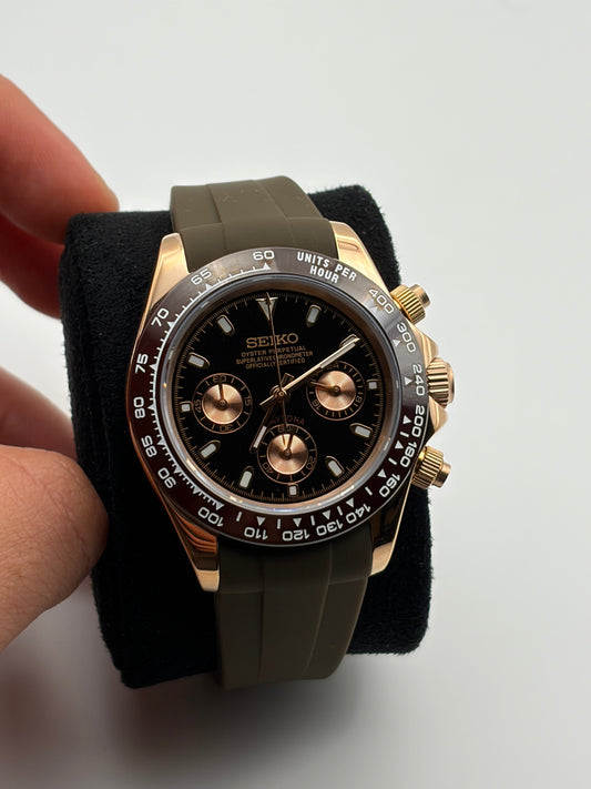 Daytona Rose gold Mocha Seiko Mod — Détail cadran