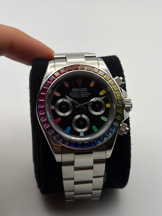 Daytona Rainbow Bezel Seiko Mod — Détail cadran