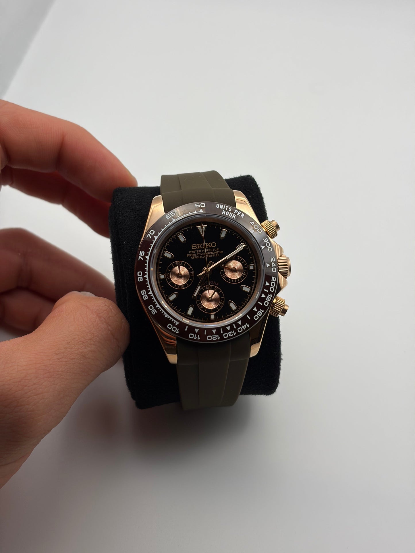 Daytona Rose gold Mocha Seiko Mod — Détail bracelet