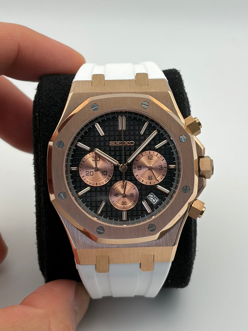 Seiko Mod Royal Oak Chronograph White Strap