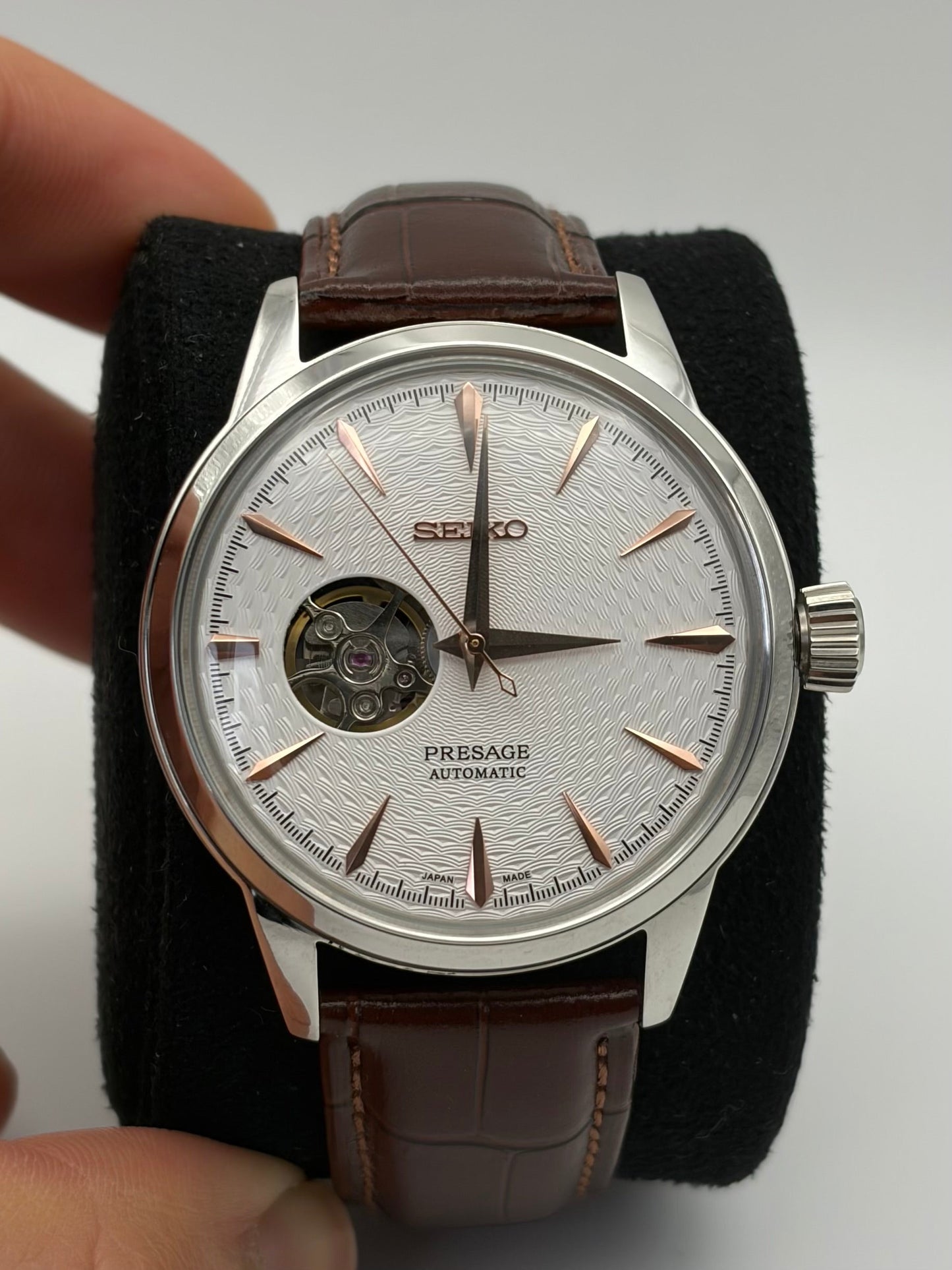 Presage Brown & Rose Gold Seiko Mod — Vue de face