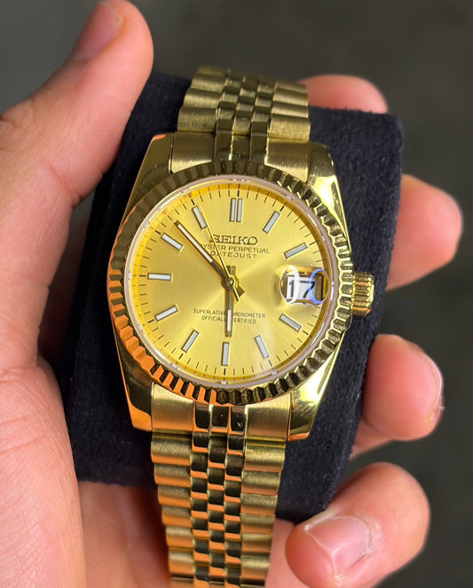 Gold Presidential Datejust Seiko Mod — Détail cadran