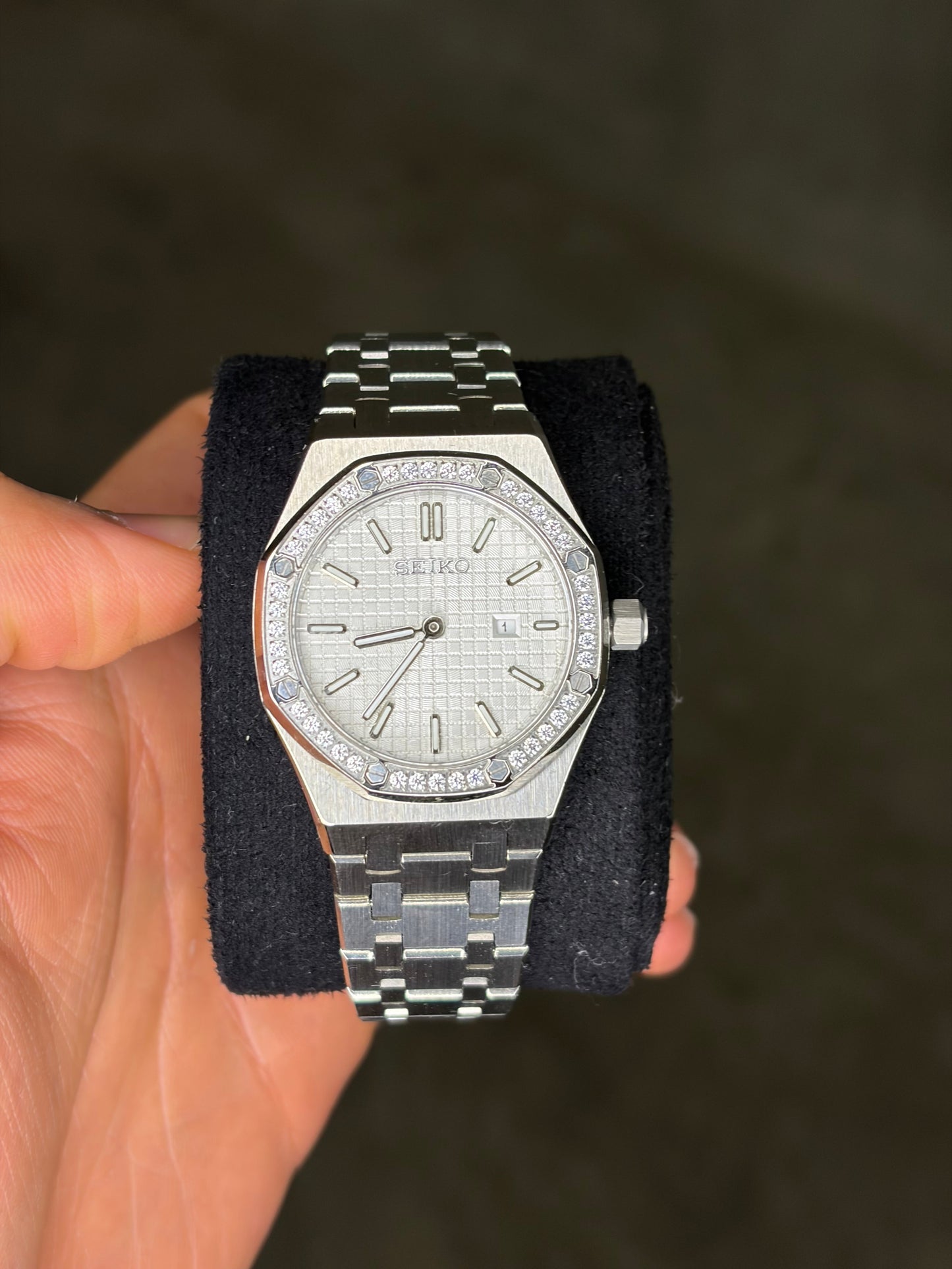 Mini Royal Oak Diamond Bezel Seiko Mod — Détail cadran
