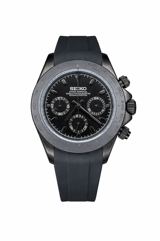 Full Black Oysterflex Daytona Seiko Mod — Vue de face