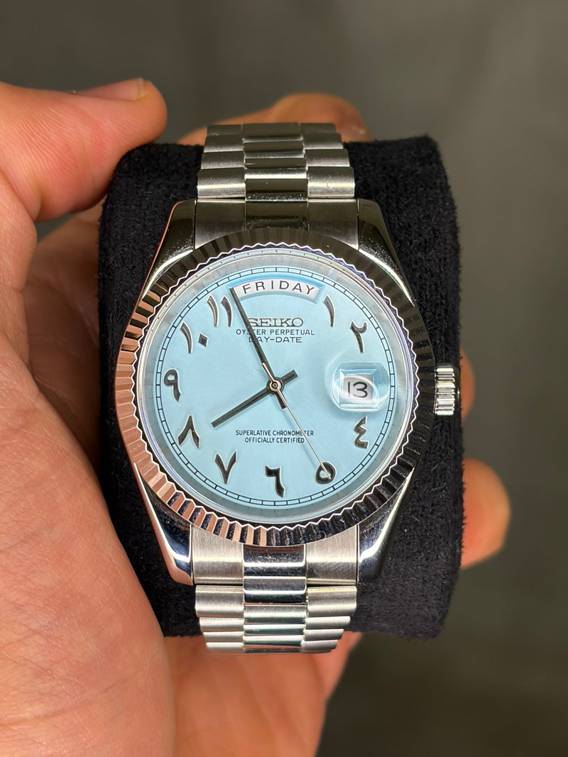 Seiko Mod DayDate Baby Blue Arabic Numerals