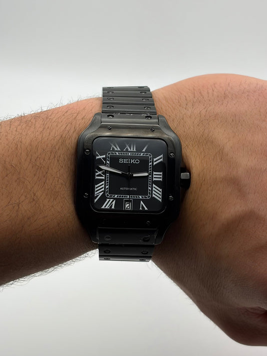 Santos Triple Black Seiko Mod — Détail cadran