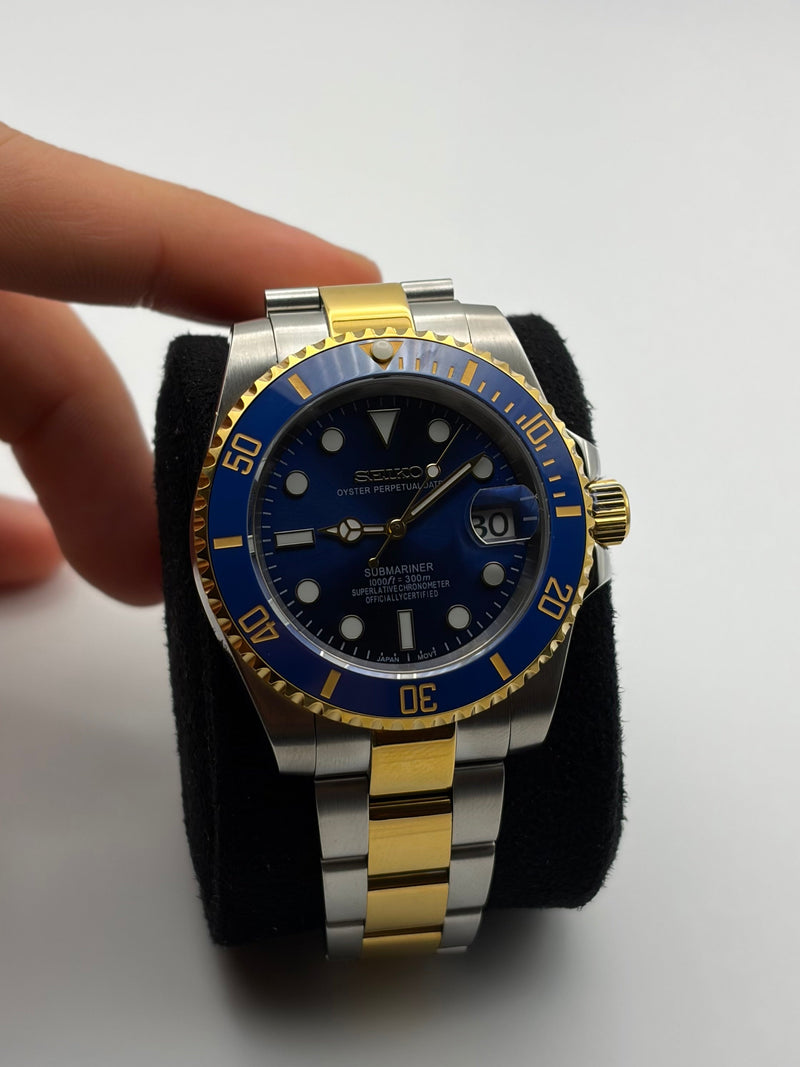 Seiko Mod Submariner Two Tone Gold & Blue