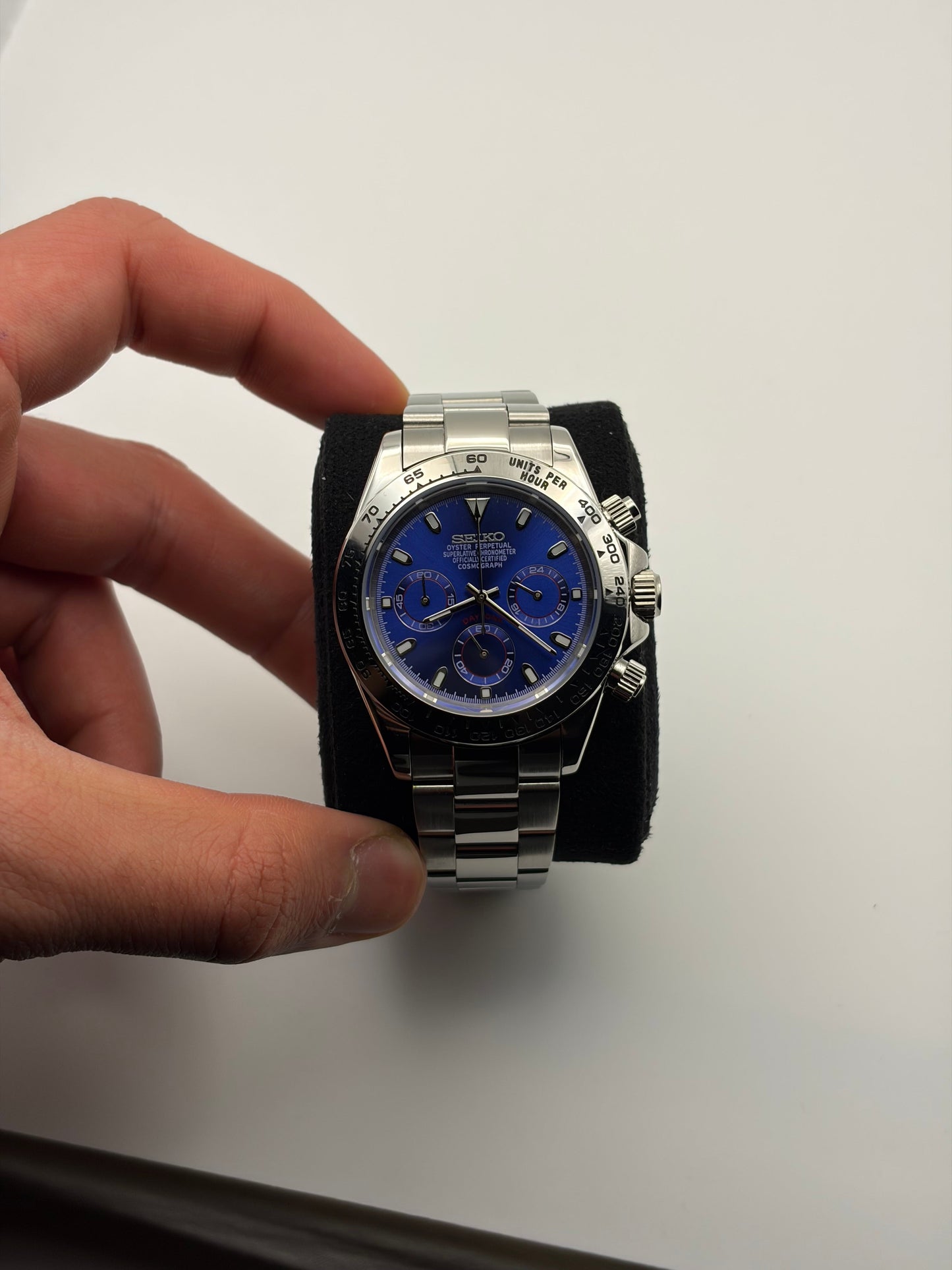 Daytona Ocean Blue Seiko Mod — Détail bracelet