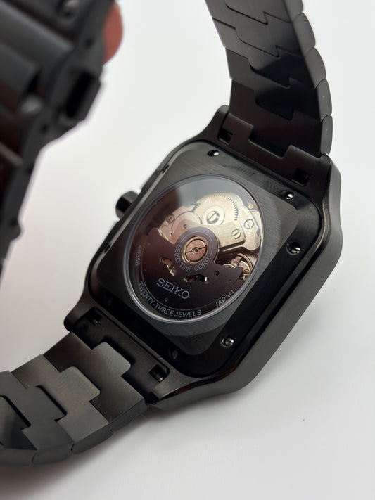 Santos Black White Skeleton Seiko Mod — Détail cadran