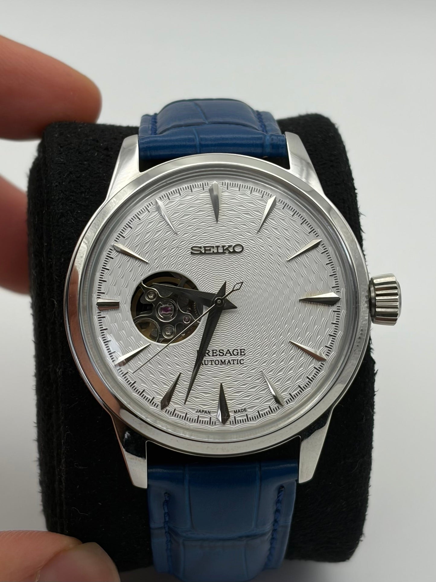 Presage Blue Leather Bracelet Seiko Mod — Vue de face