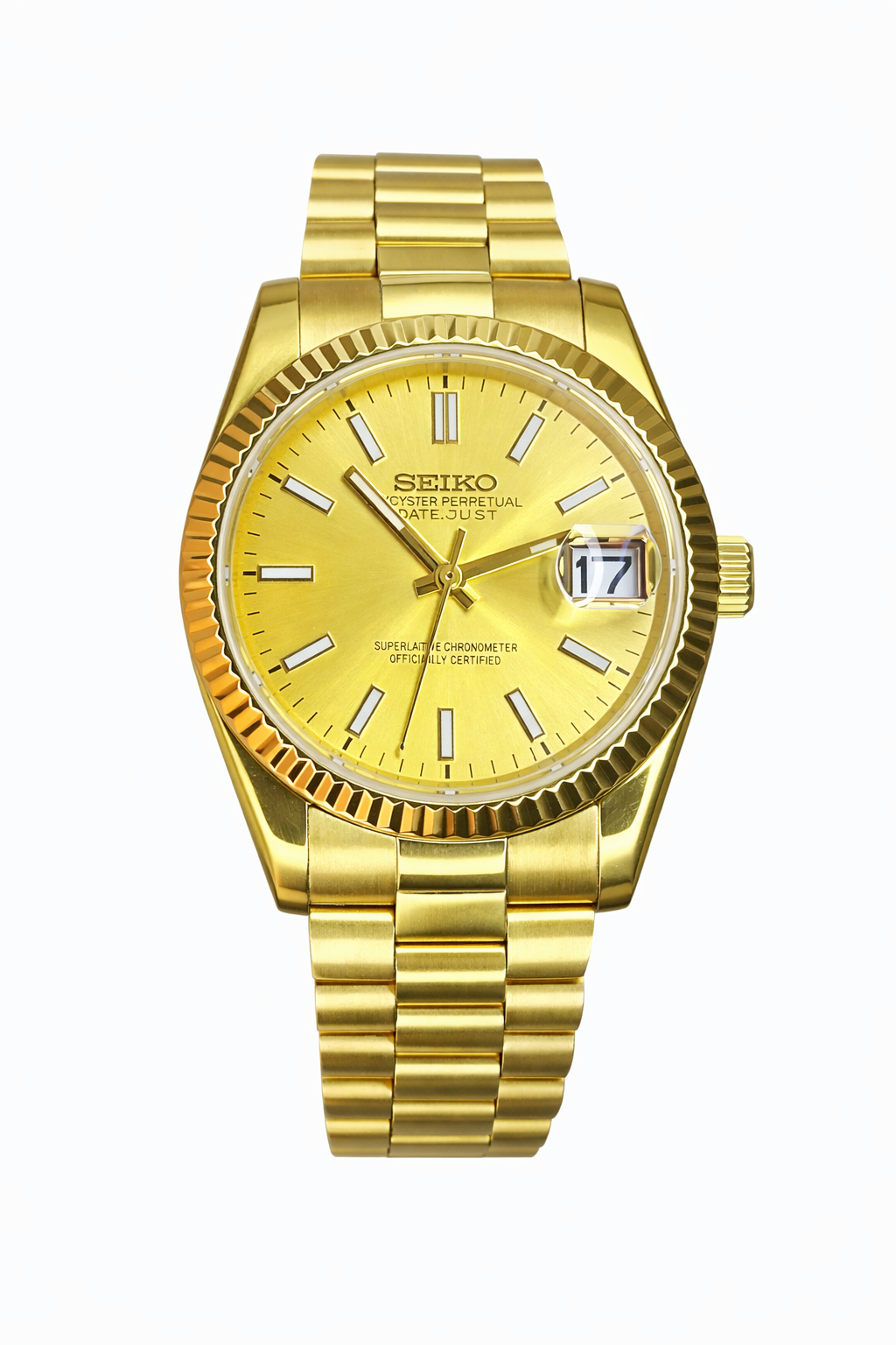 Gold Presidential Datejust Seiko Mod — Vue de face