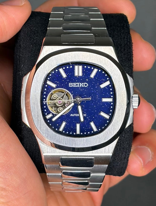Open heart & Galaxy dial Nautilus Seiko Mod — Vue de face