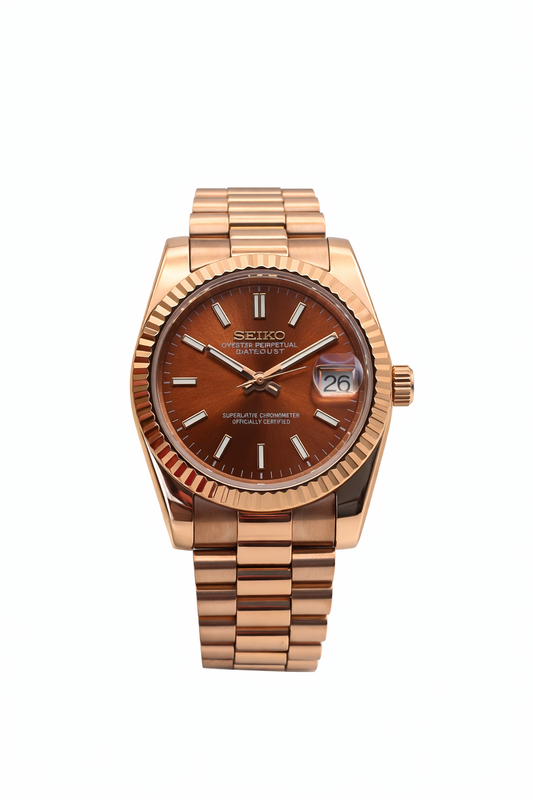 Datejust Rose Gold Chocolate Seiko Mod — Vue de face