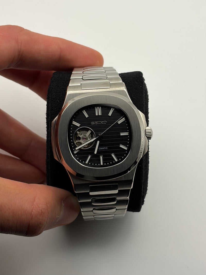 Seiko Mod Nautilus Open Heart Black