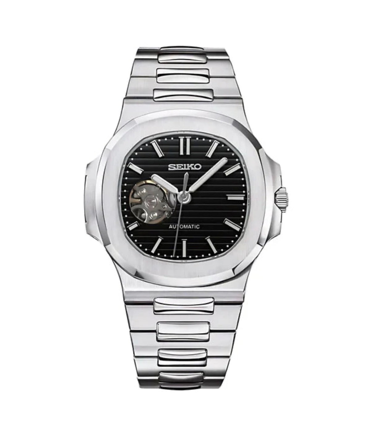 Nautilus Open Heart Black Seiko Mod — Vue de face