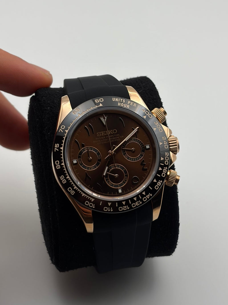 Seiko Mod Daytona Rose Gold arabic numerals