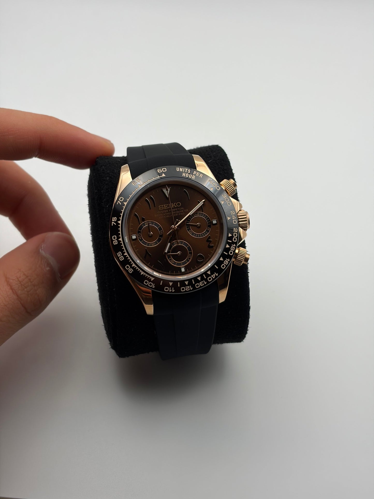 Daytona Rose Gold arabic numerals Seiko Mod — Détail bracelet