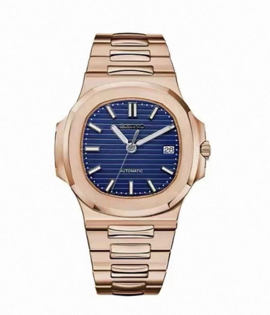 Nautilus Rose Gold Midnight Blue Seiko Mod — Vue de face