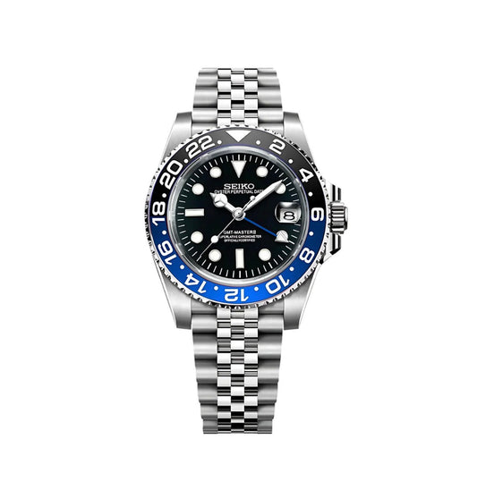 GMT MASTER II Batgirl Black & Blue bezel Seiko Mod — Vue de face