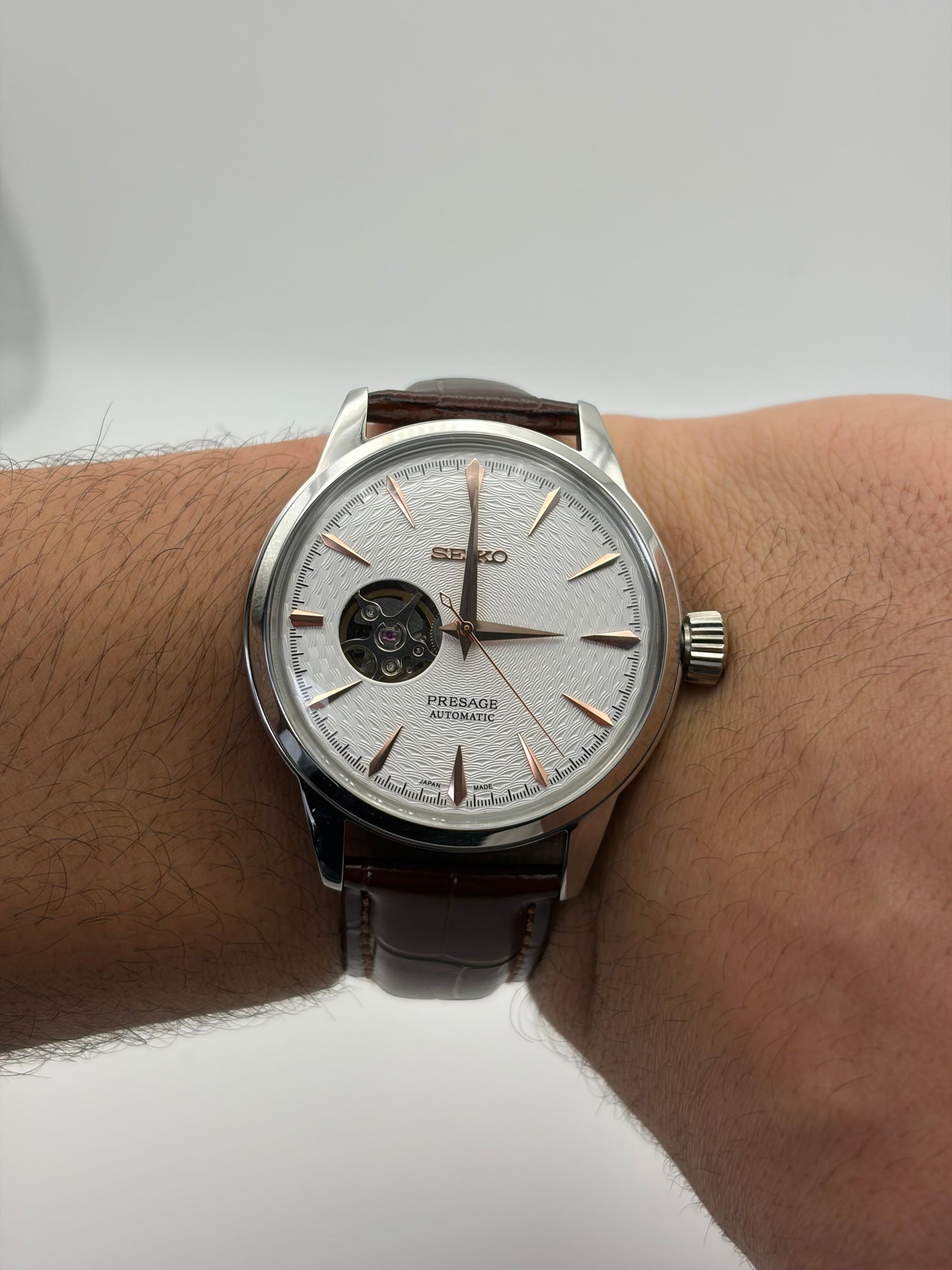Presage Brown & Rose Gold Seiko Mod — Détail cadran