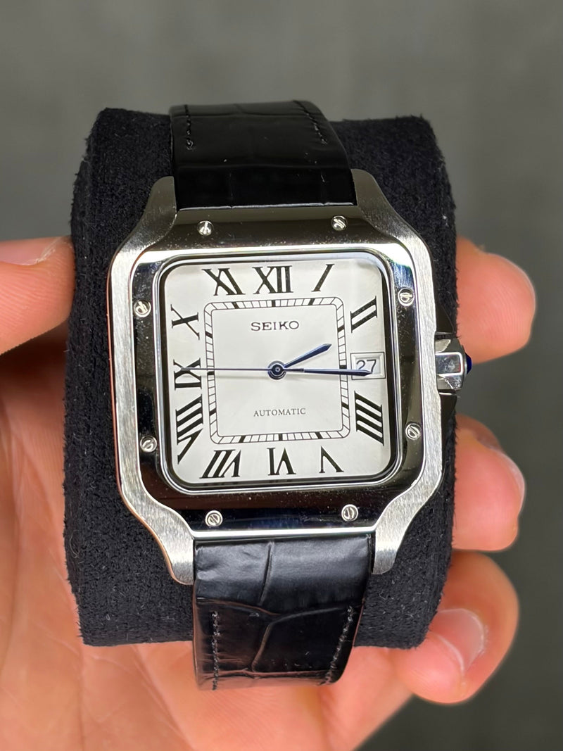 Seiko Mod Santico Leather Strap Silver Case