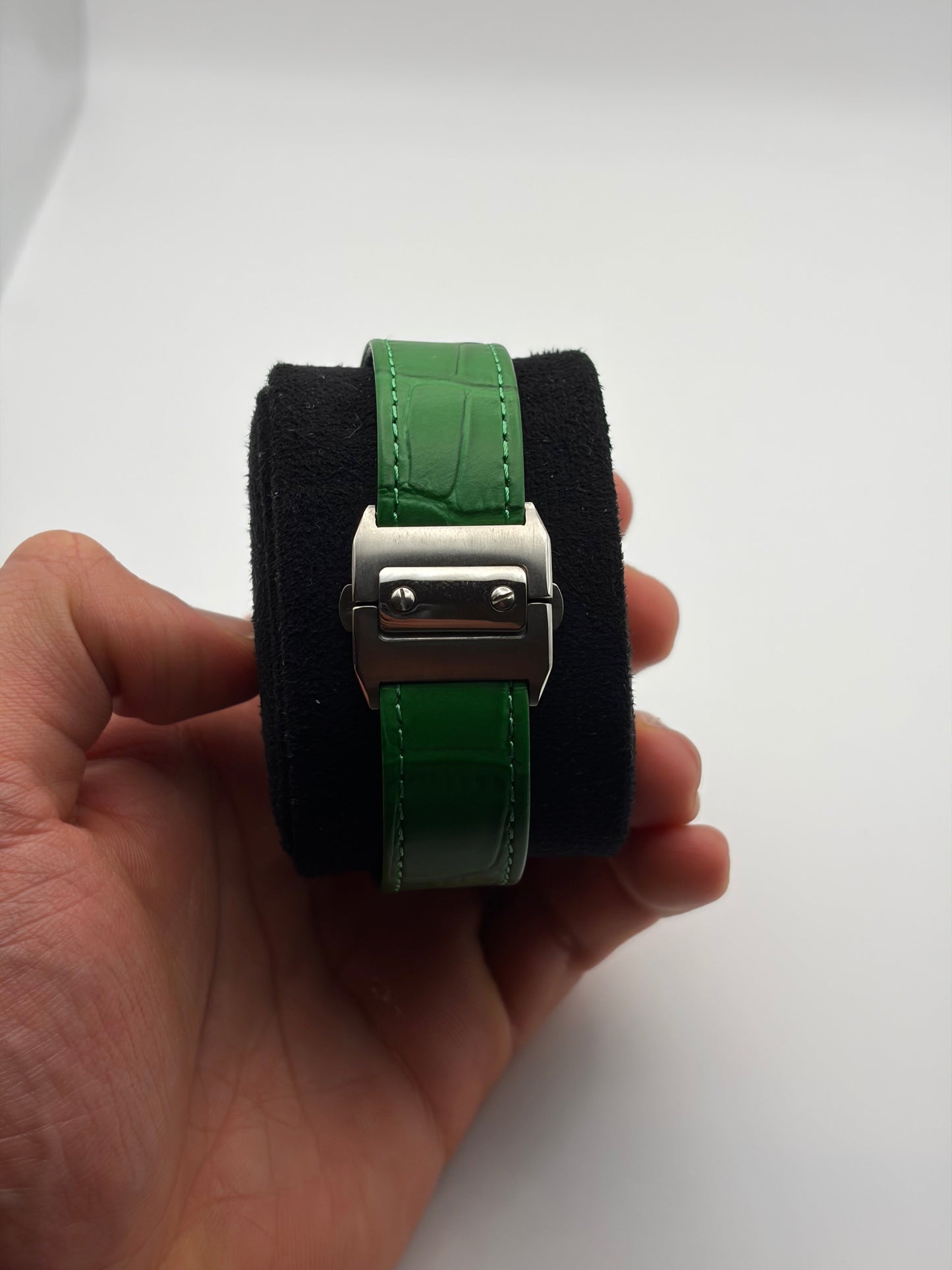 Santos Green Leather Bracelet Seiko Mod — Détail bracelet