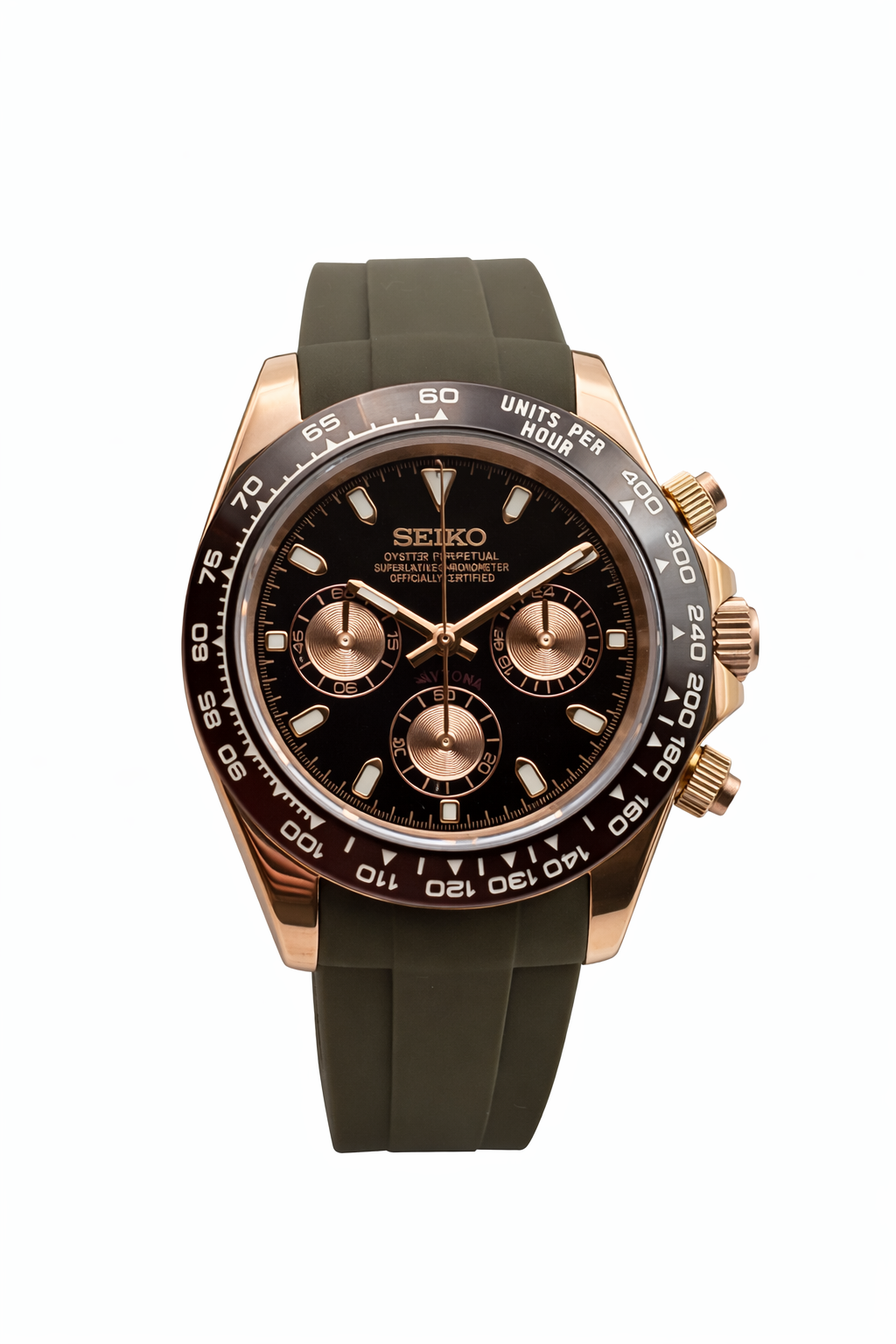 Daytona Rose gold Mocha Seiko Mod — Vue de face
