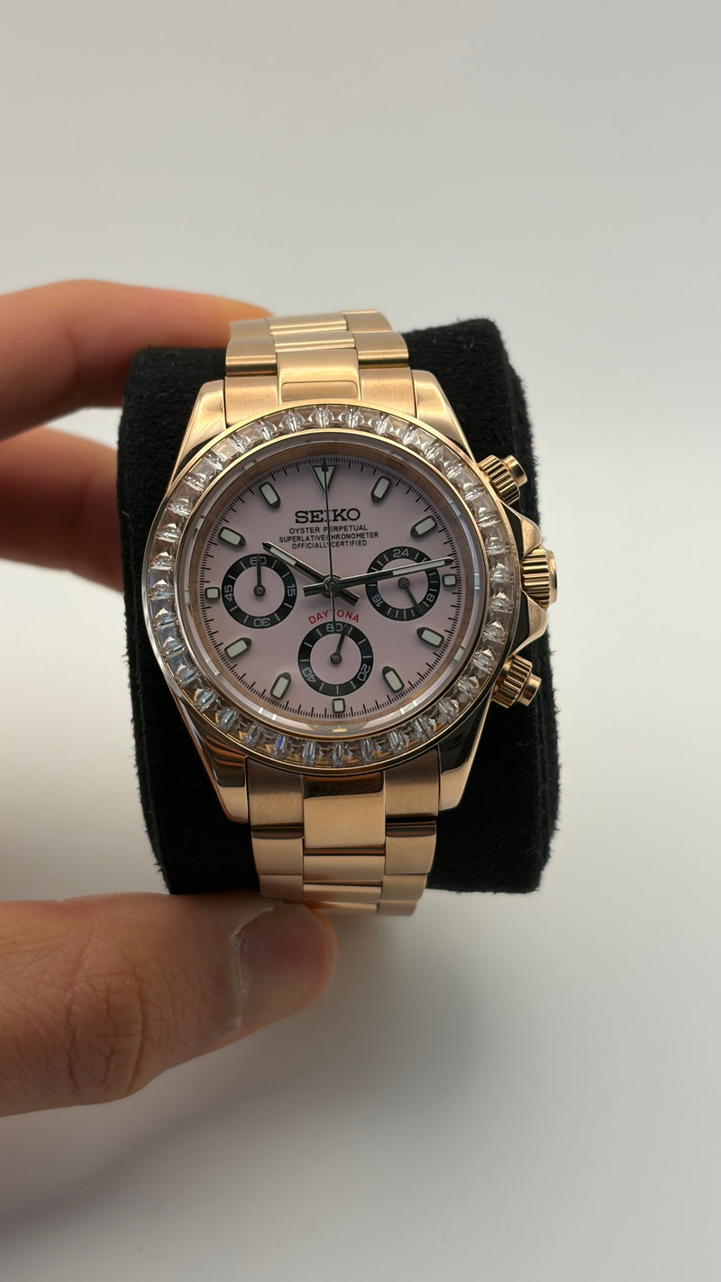 Seiko Mod Daytona Rose Gold Pink Diamonds