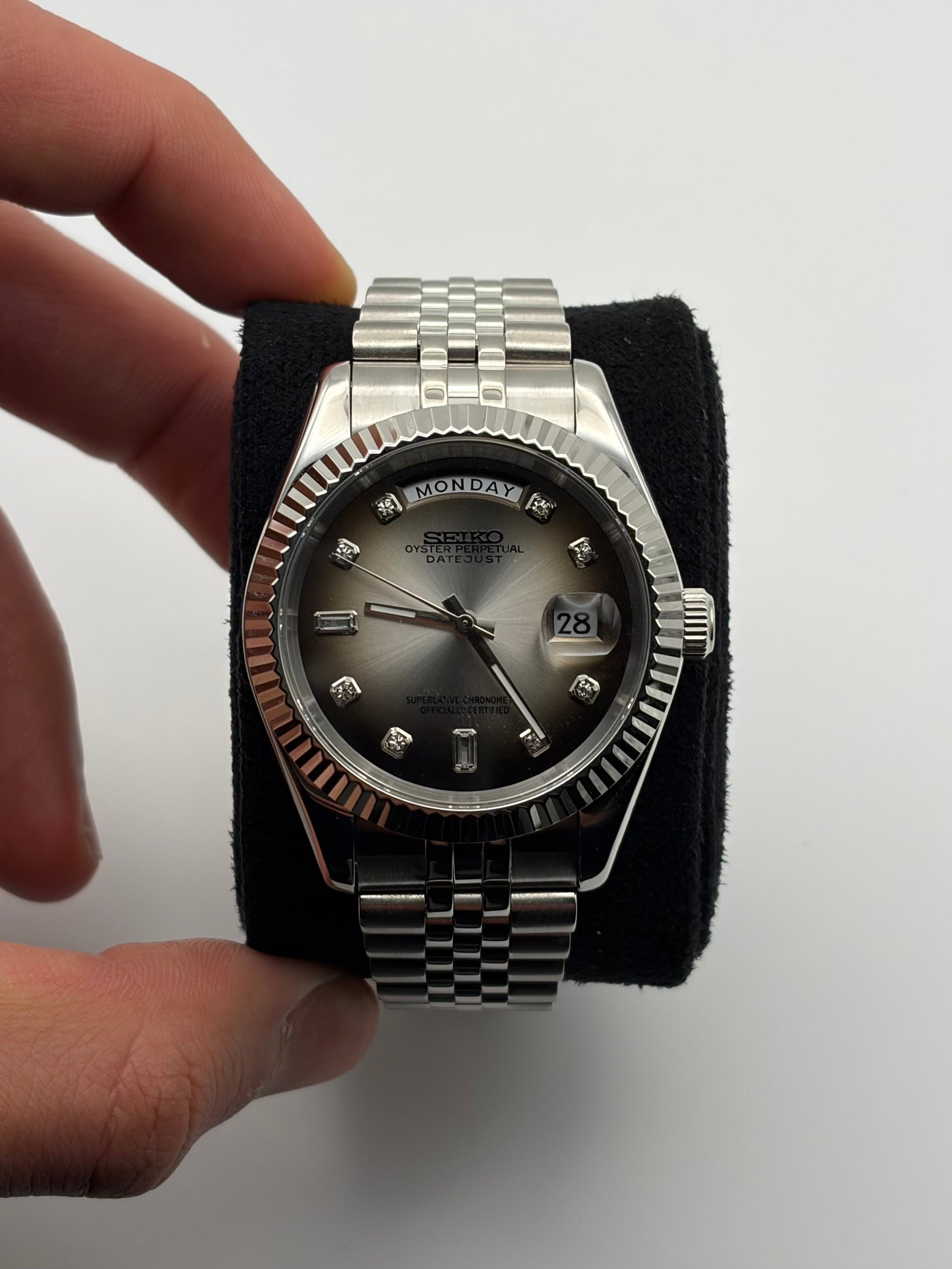 Shadow Baguette DayDate Seiko Mod — Détail cadran