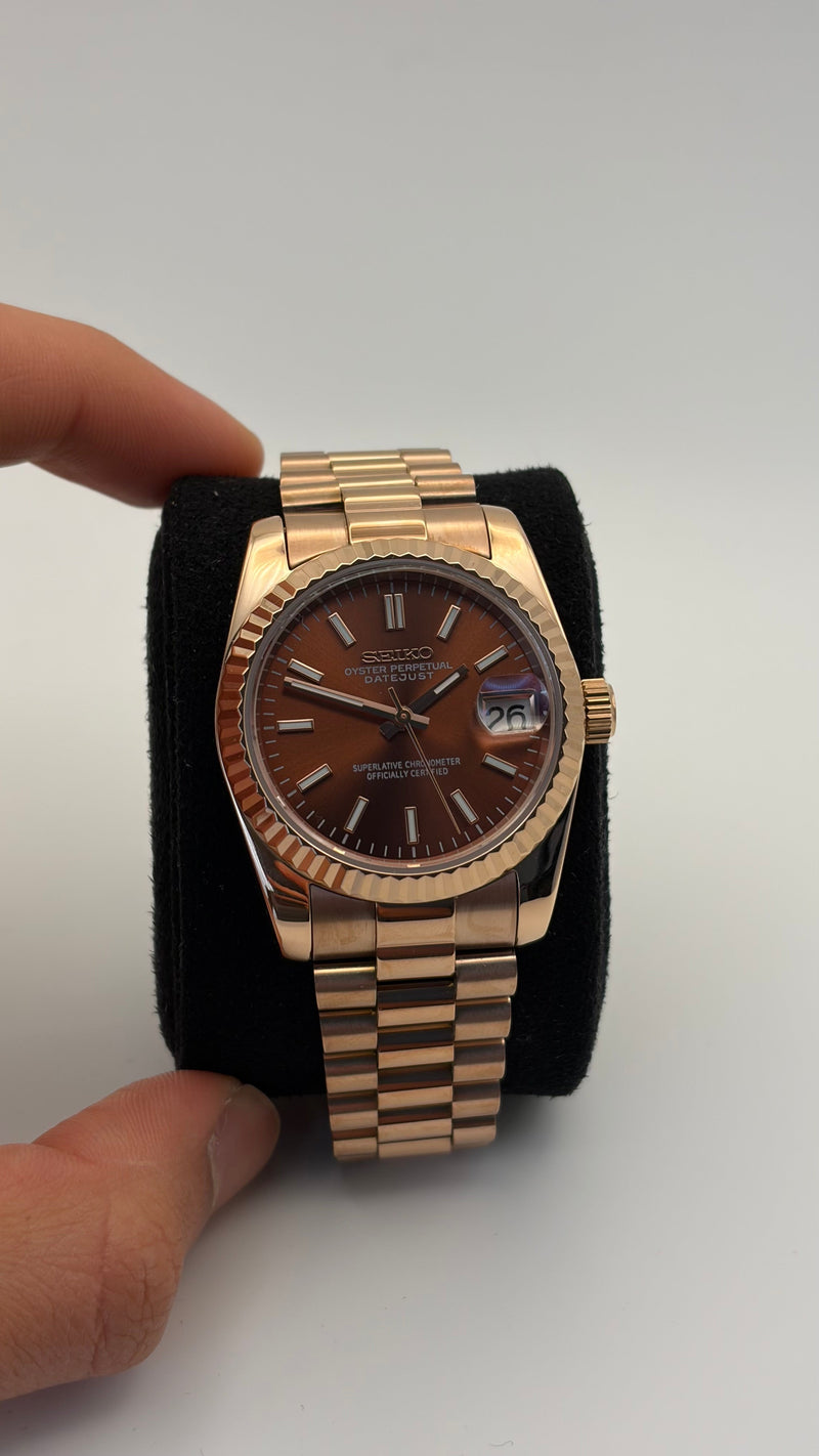 Seiko Mod Datejust Rose Gold Chocolate