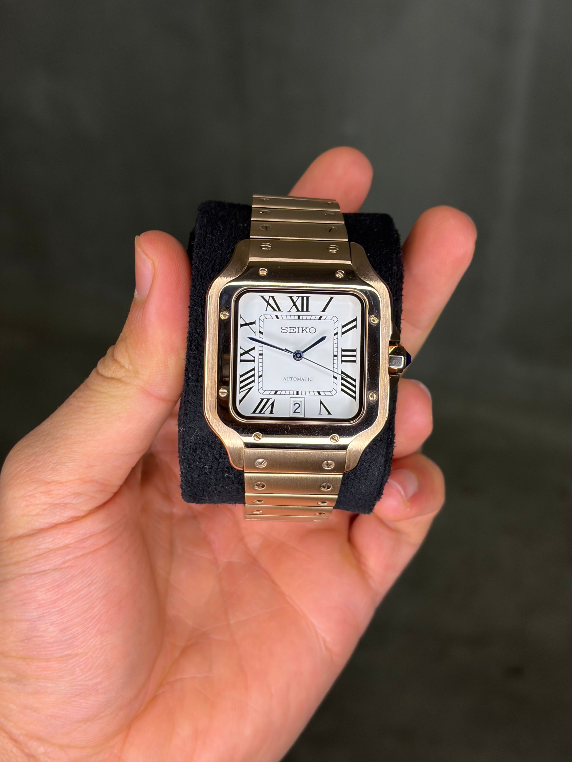 Santico Rose Gold & White Dial Seiko Mod — Détail couronne