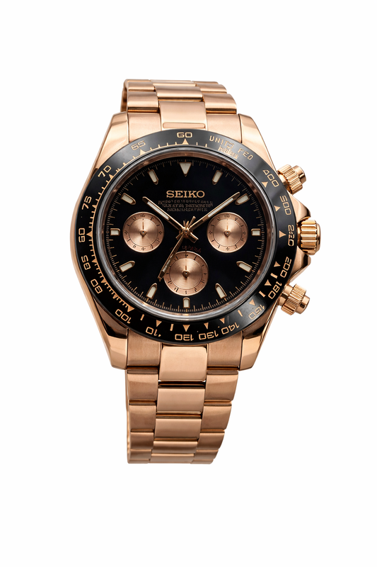 Daytona Rose gold & Black Seiko Mod — Vue de face