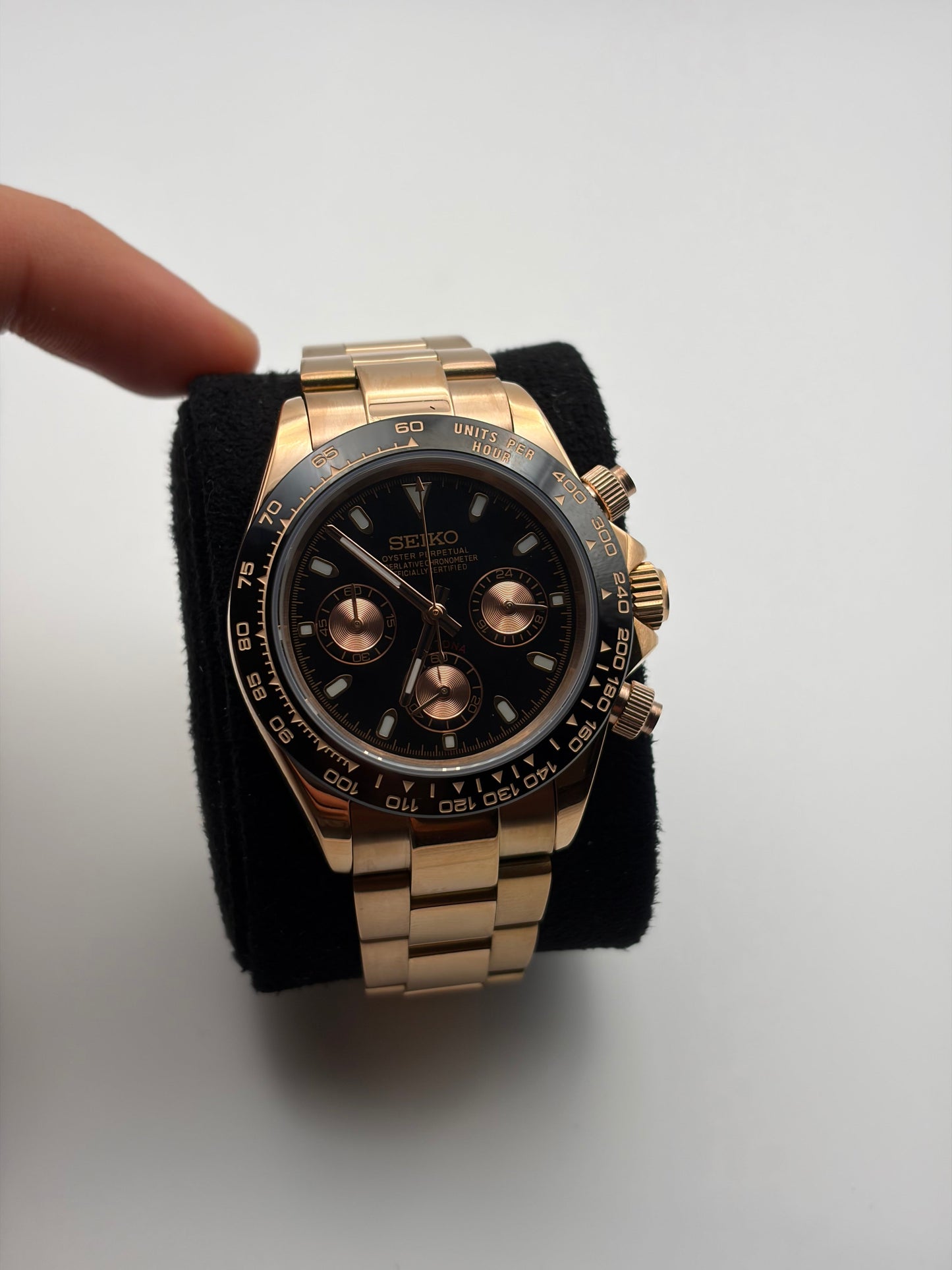 Daytona Rose gold & Black Seiko Mod — Détail bracelet