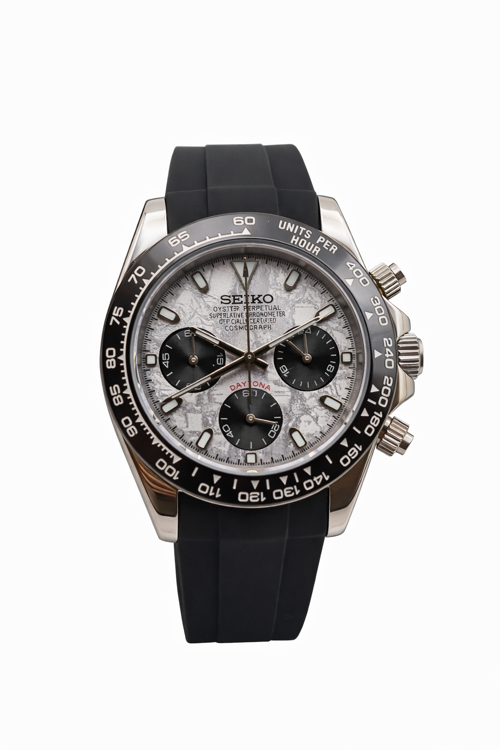 Daytona Meteor Dial Oysterflex Seiko Mod — Vue de face