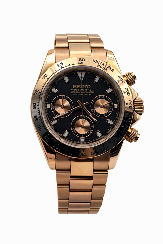 Daytona Rose Gold Black dial Seiko Mod — Vue de face