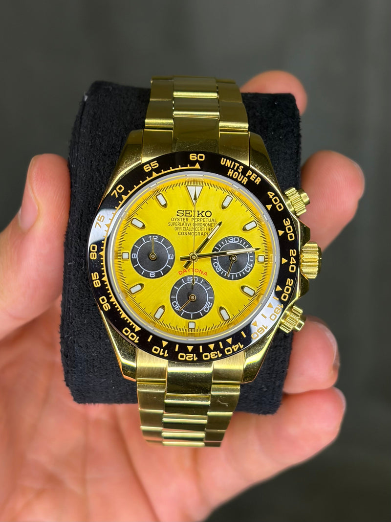 Seiko Mod Yellow Gold & black Daytona