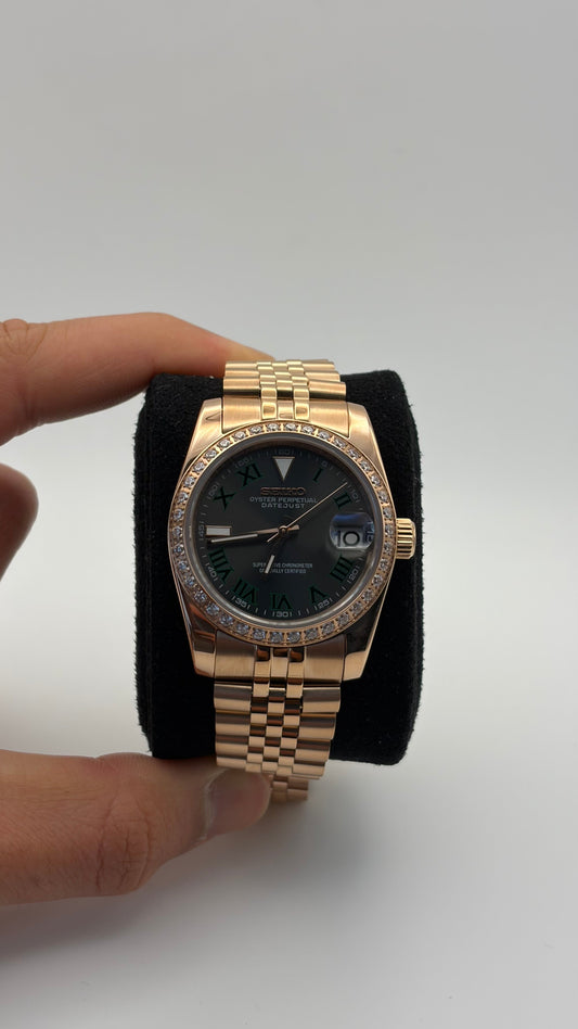 Datejust Rose Gold Wimbledon Seiko Mod — Détail cadran