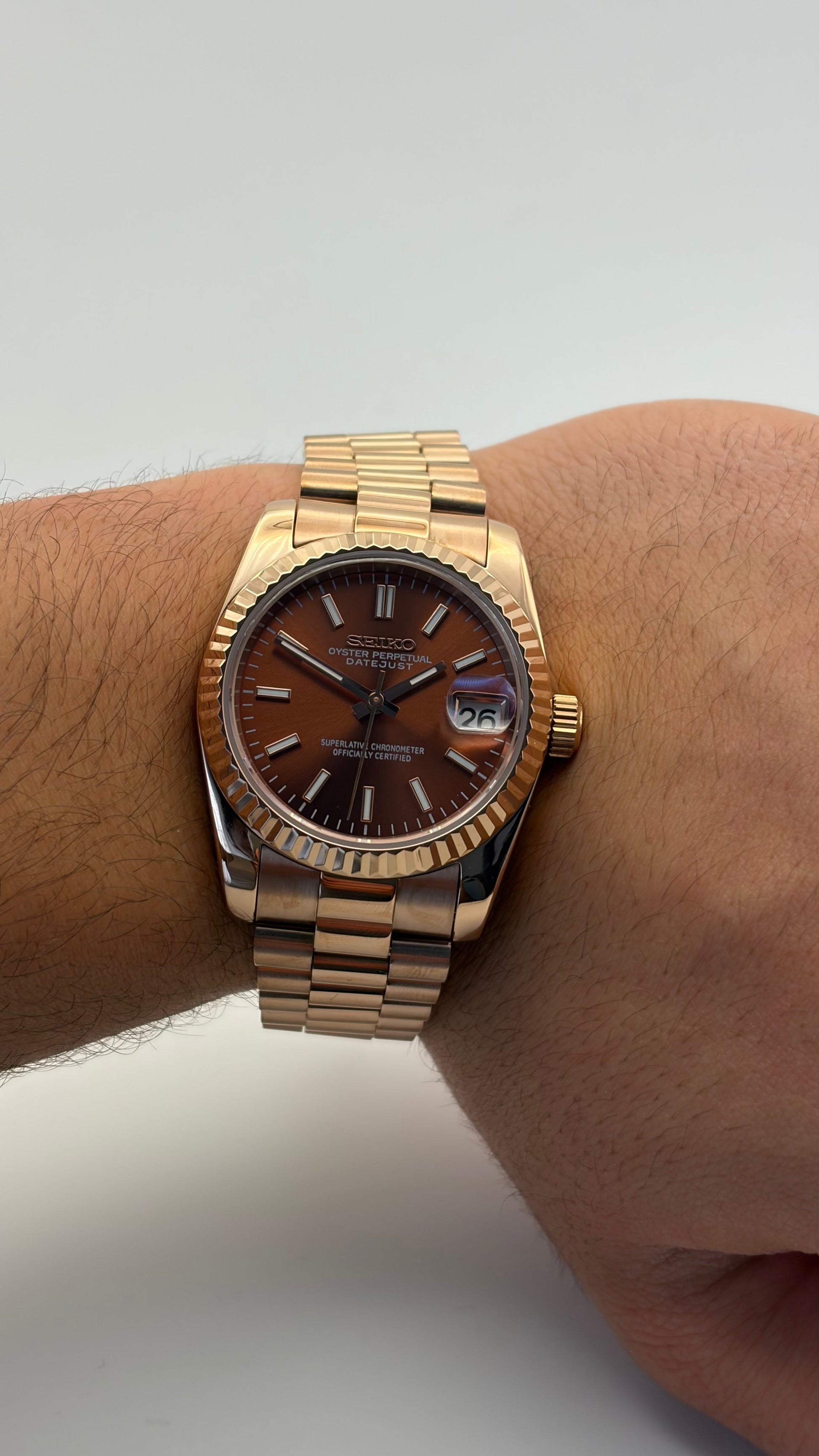 Datejust Rose Gold Chocolate Seiko Mod — Détail bracelet