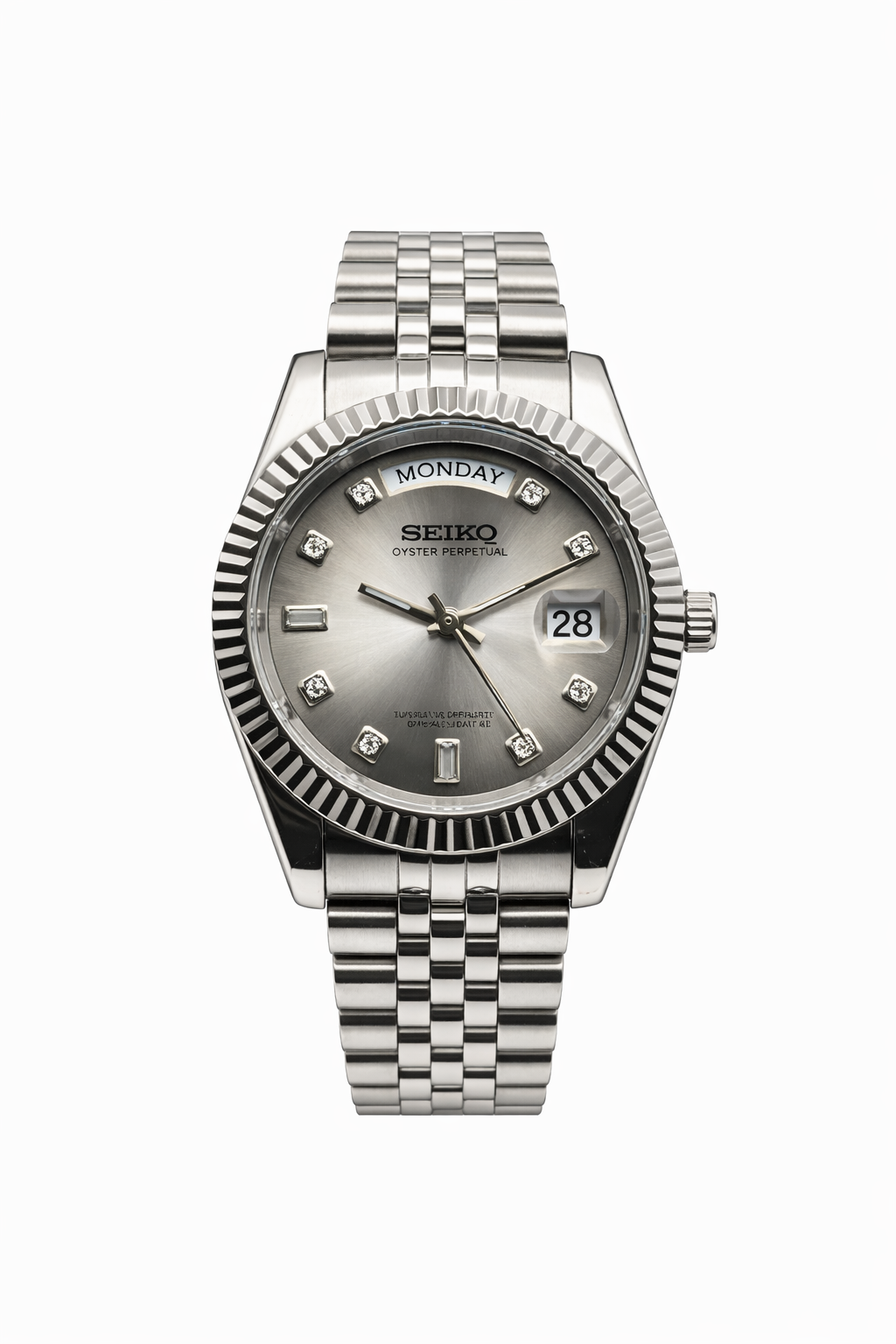 Shadow Baguette DayDate Seiko Mod — Vue de face