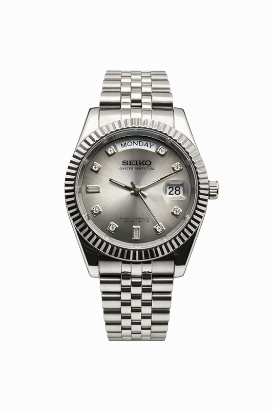 Shadow Baguette DayDate Seiko Mod — Vue de face