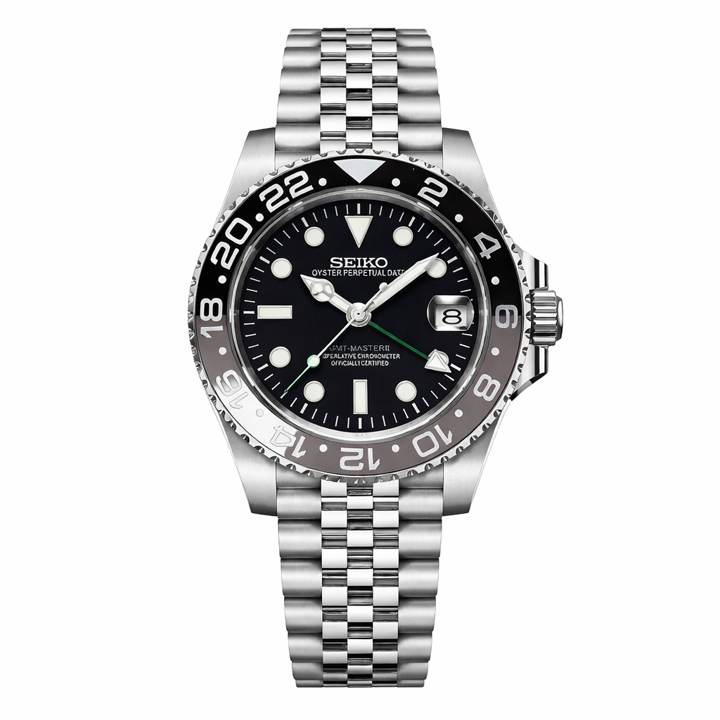 GMT Master II Bruce Wayne Seiko Mod — Vue de face