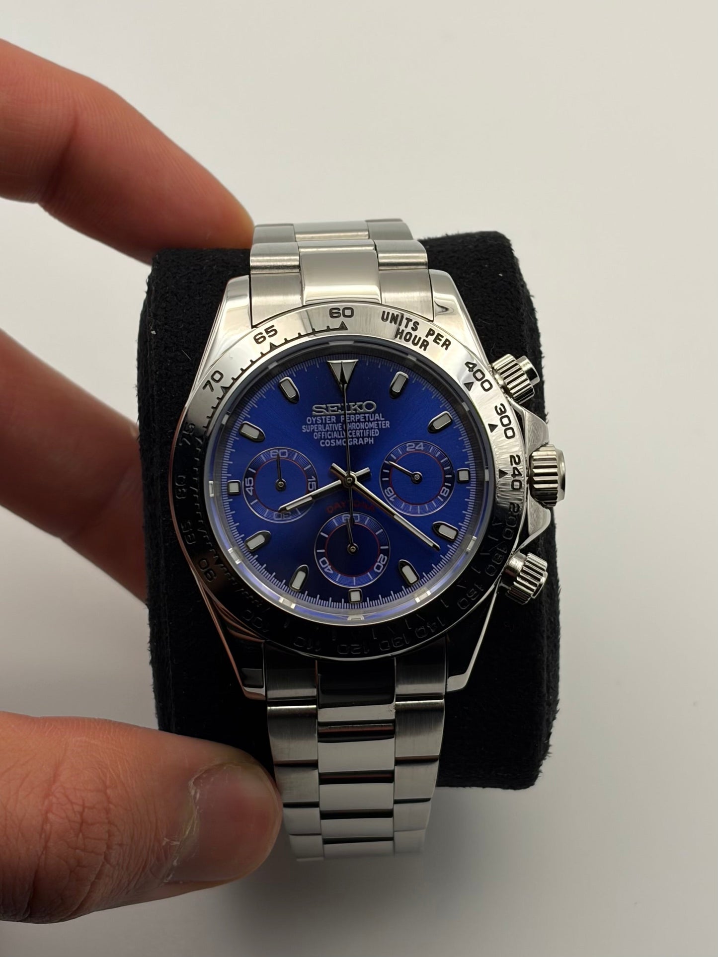 Daytona Ocean Blue Seiko Mod — Détail cadran