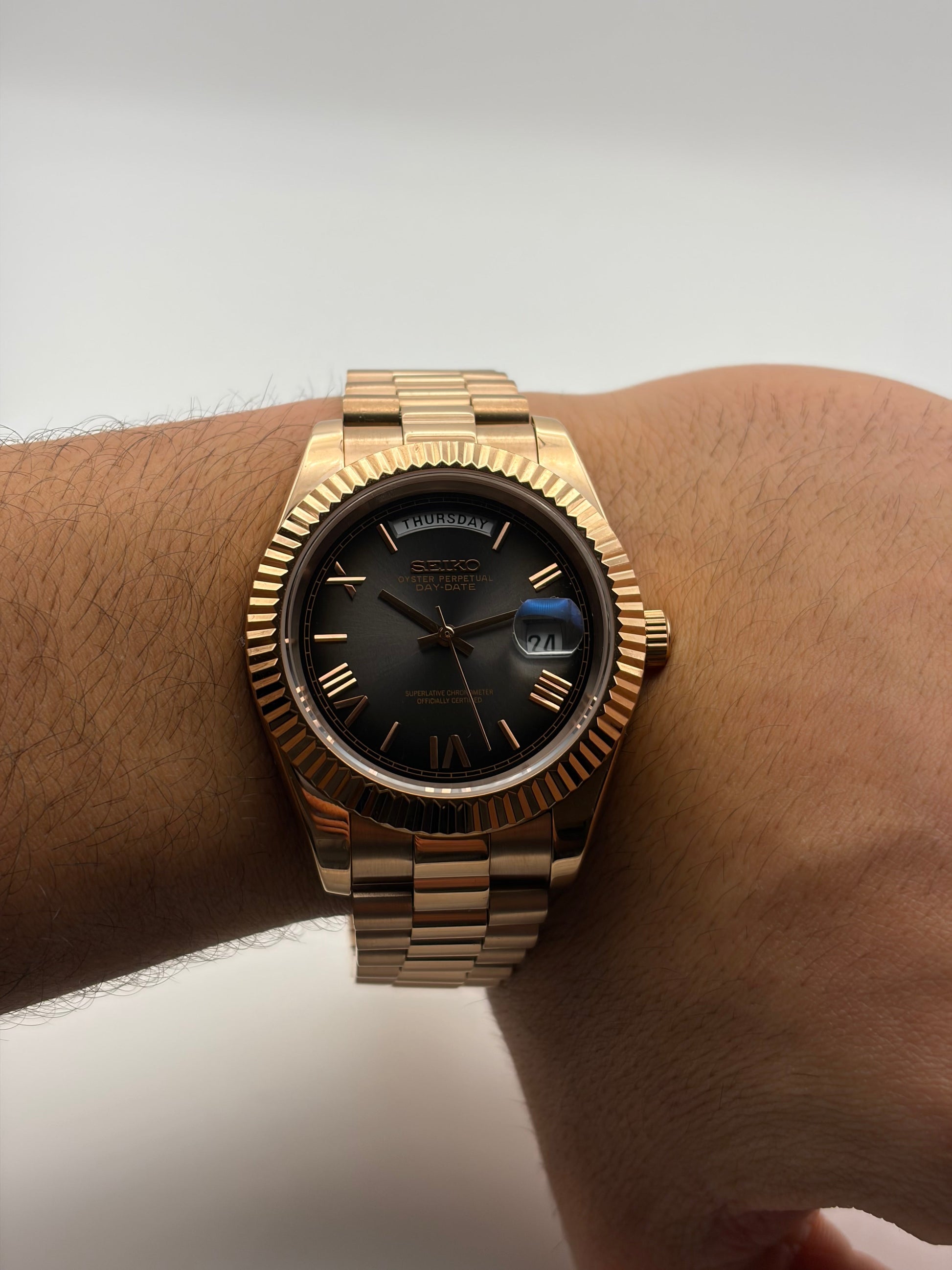 Smoke dial Daydate Seiko Mod — Détail bracelet