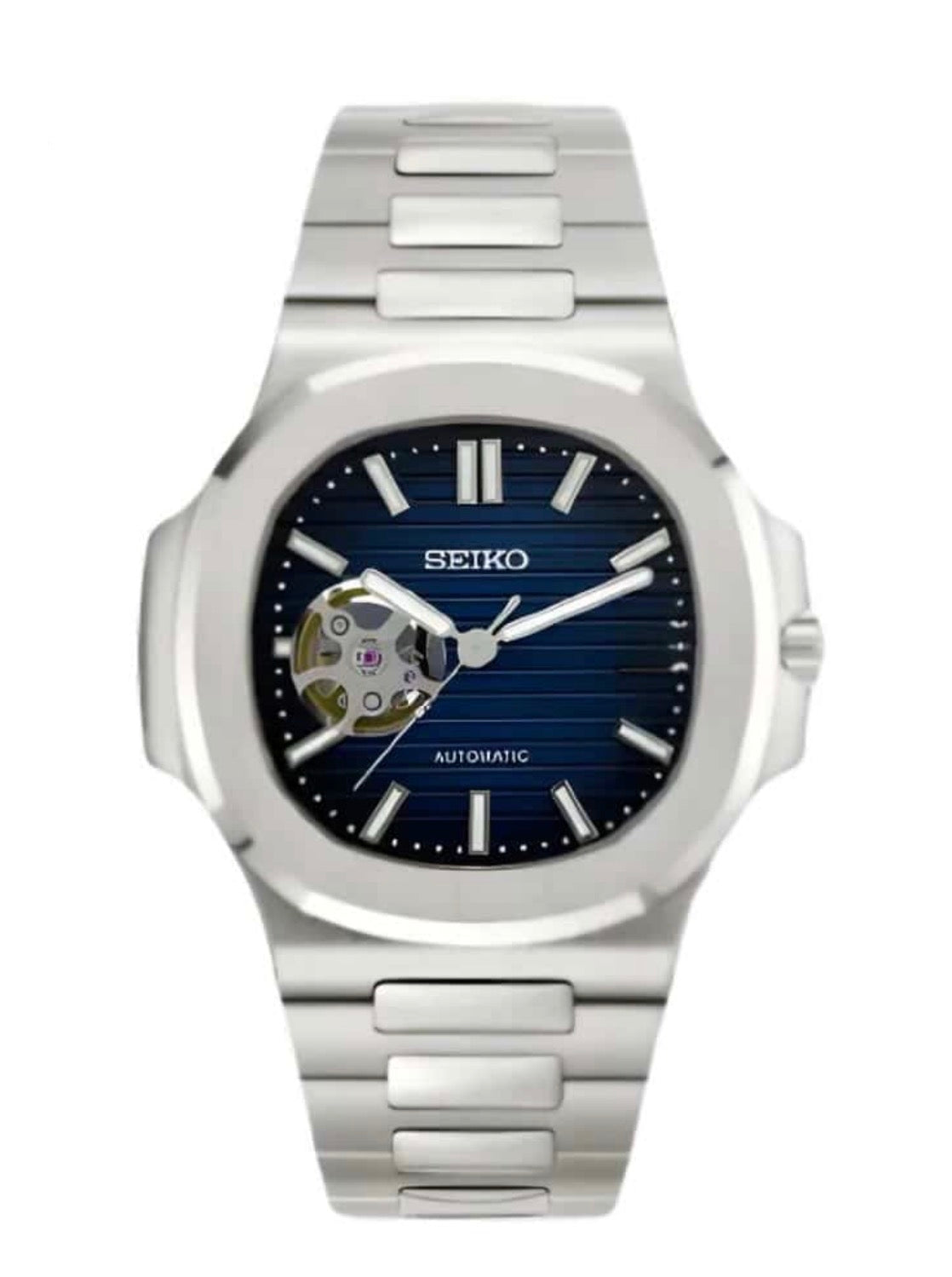Nautiko Midnight Blue Open Heart Seiko Mod — Vue de face