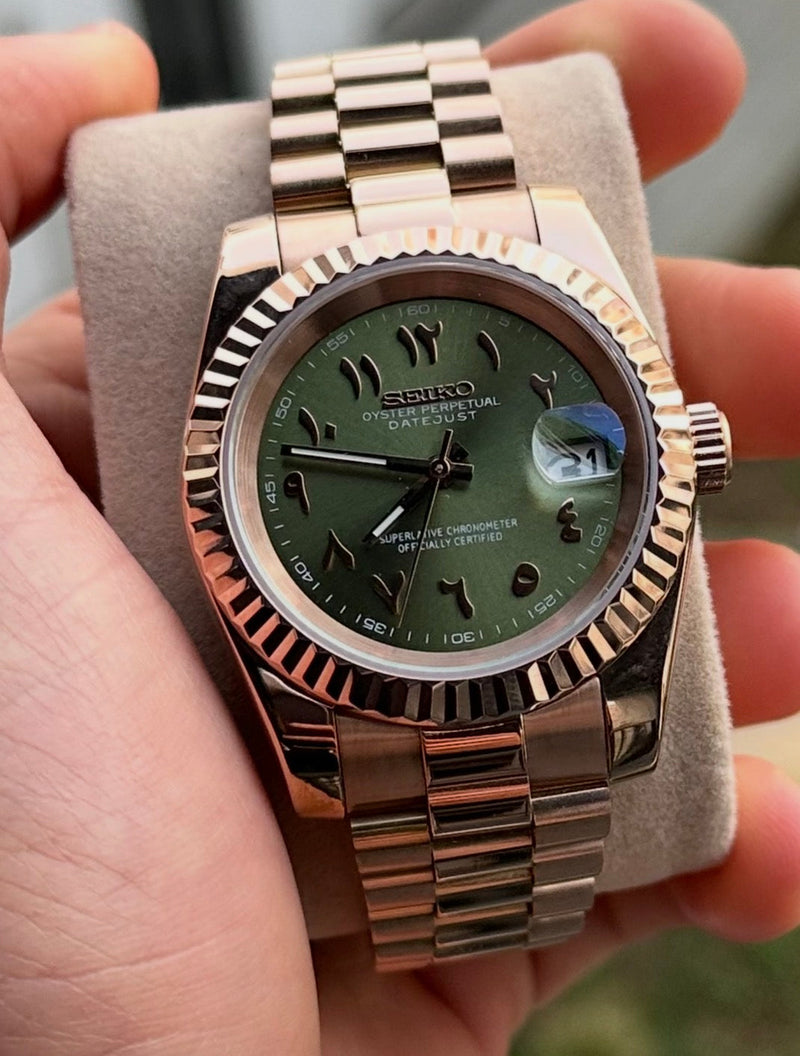 Seiko Mod Datejust Rose Gold Olive Arabic