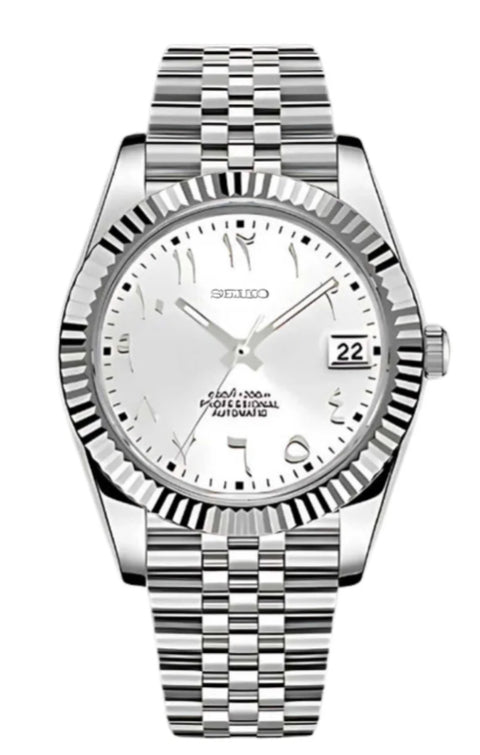 Datejust White Arabic Dial Seiko Mod — Vue de face