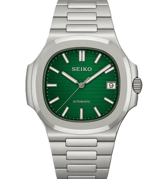 Green Nautilus Seiko Mod — Vue de face