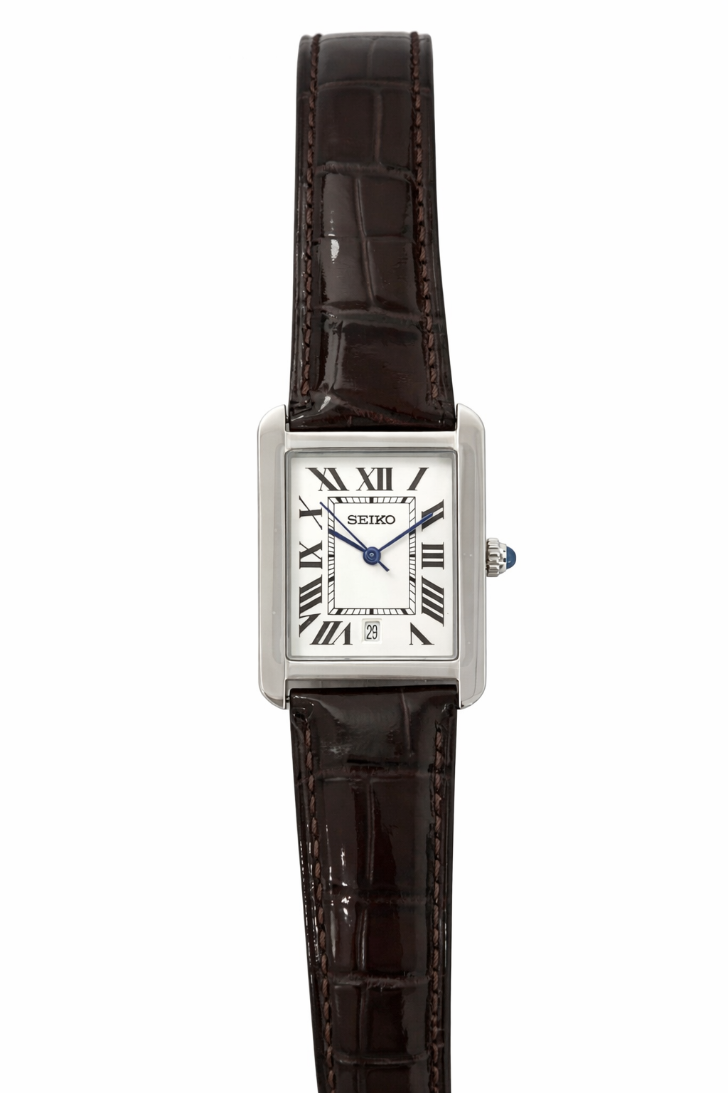 Tank brown leather Seiko Mod — Vue de face