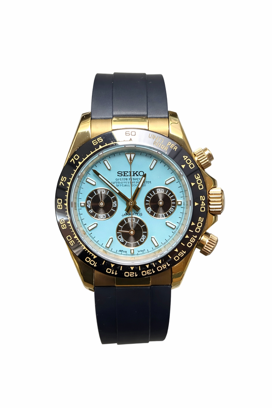 Seitona Gold & Baby Blue Seiko Mod — Vue de face