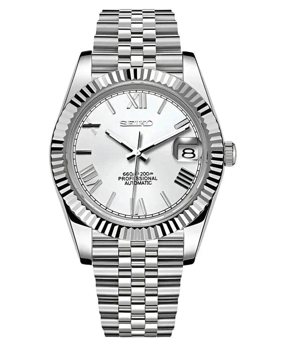 Datejust Roman White Dial Seiko Mod — Vue de face